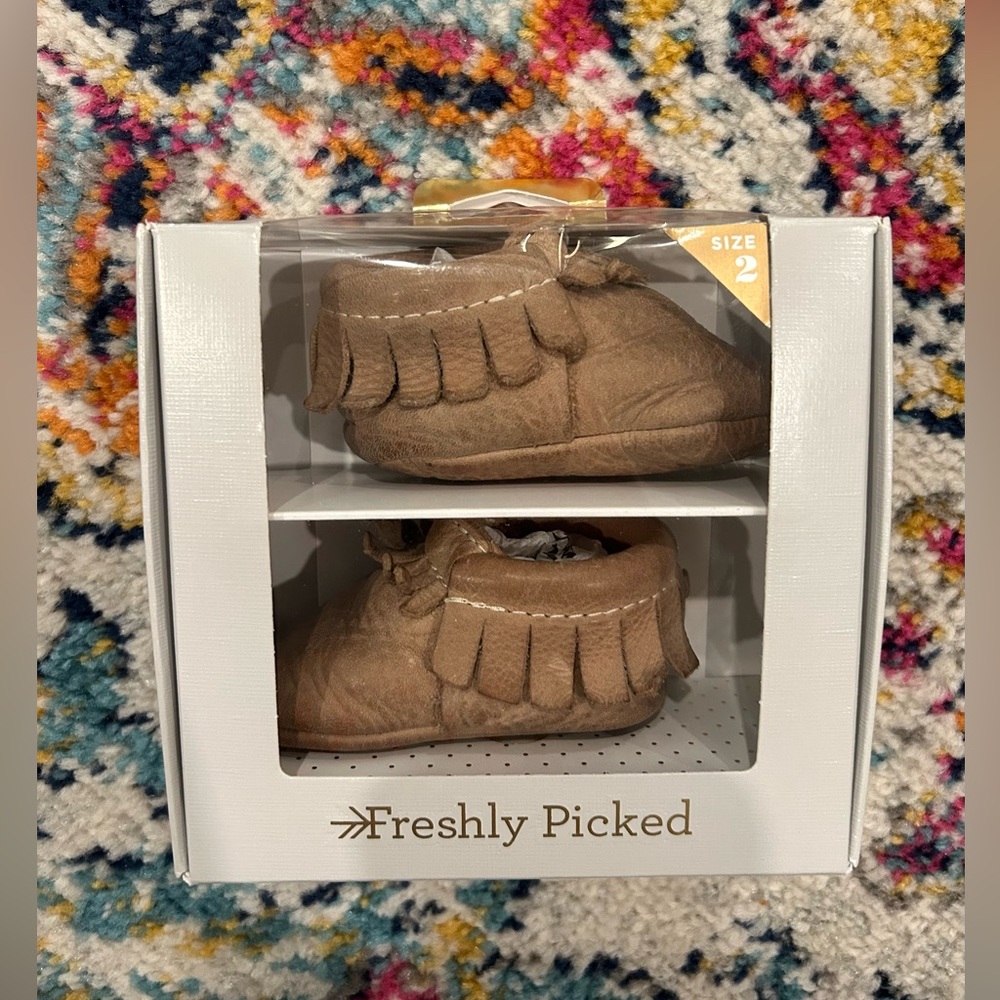 Freshly Picked Weathered Brown Moccasin, size 2 (6-12 months)
